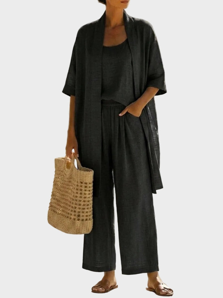 Women's 3 Piece Linen Co Ord Set with Wide Leg Pants
