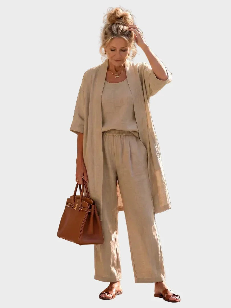 Women's 3 Piece Linen Co Ord Set with Wide Leg Pants