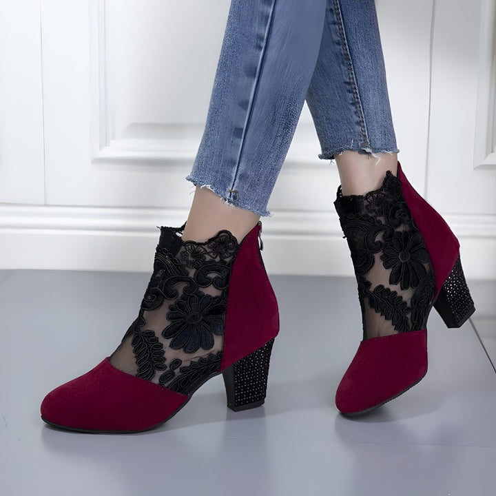 Women's Block Heels Lace Ankle Boots with Back Zip