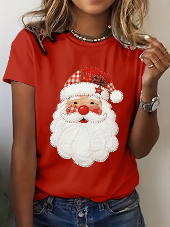 Women's Christmas T Shirt Santa Claus Print Crew Neck