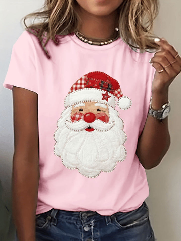 Women's Christmas T Shirt Santa Claus Print Crew Neck