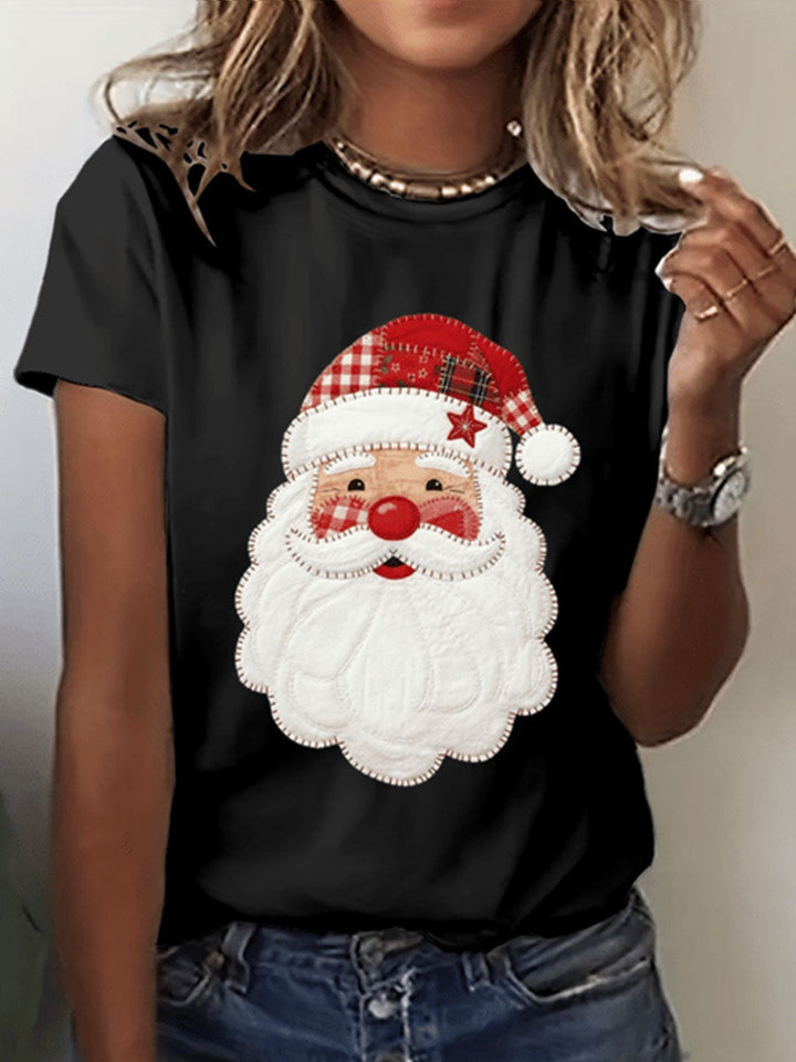 Women's Christmas T Shirt Santa Claus Print Crew Neck
