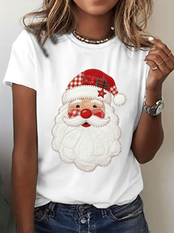 Women's Christmas T Shirt Santa Claus Print Crew Neck