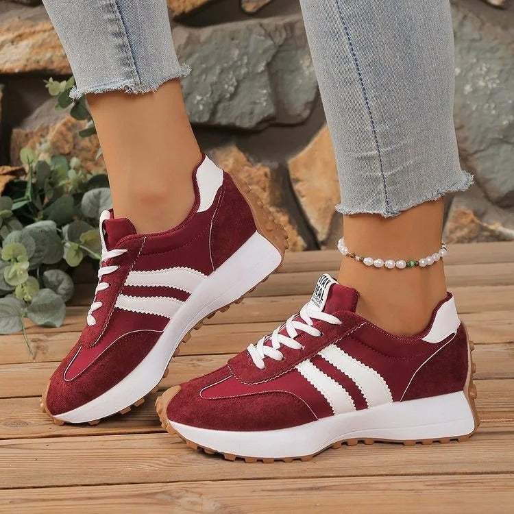 Women's Chunky Platform Sneakers Suede-Look with Stripes