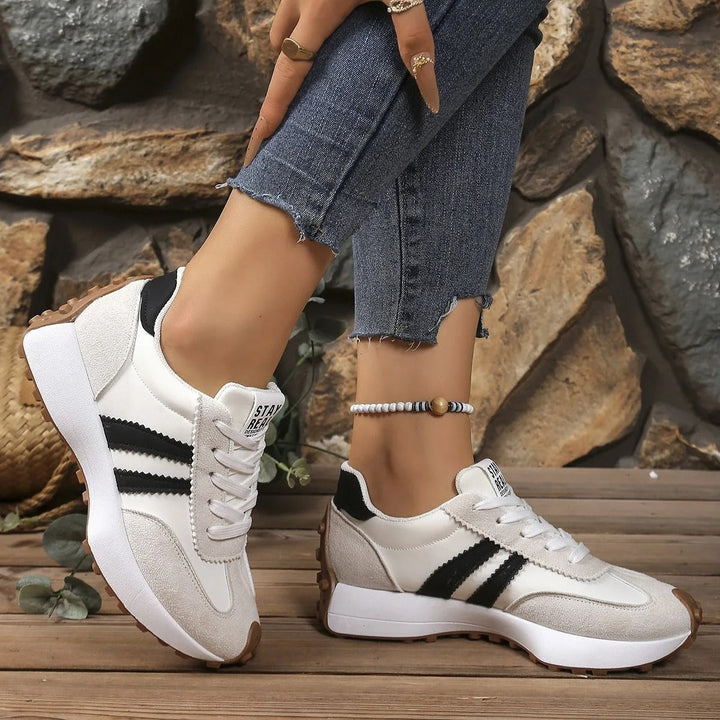 Women's Chunky Platform Sneakers Suede-Look with Stripes