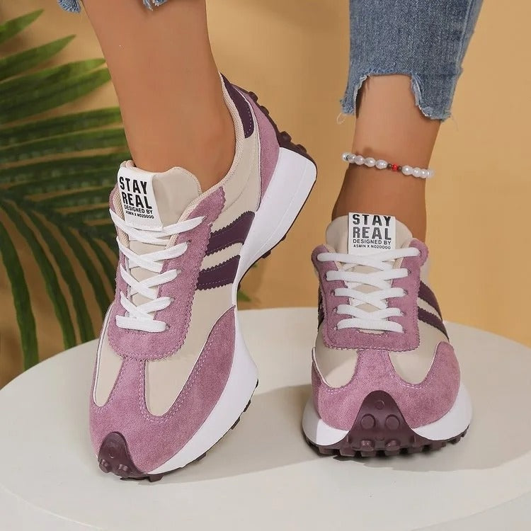 Women's Chunky Platform Sneakers Suede-Look with Stripes