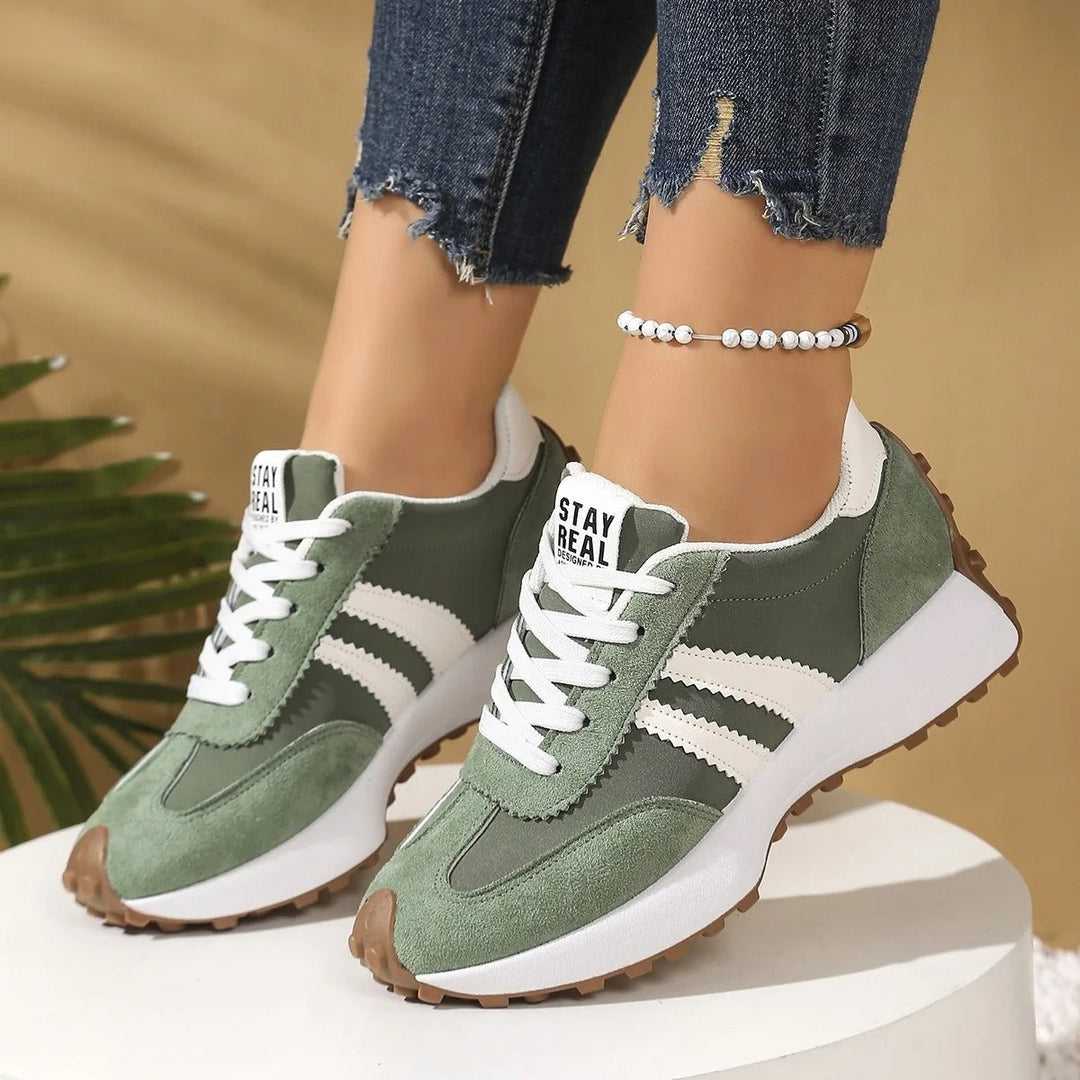 Women's Chunky Platform Sneakers Suede-Look with Stripes