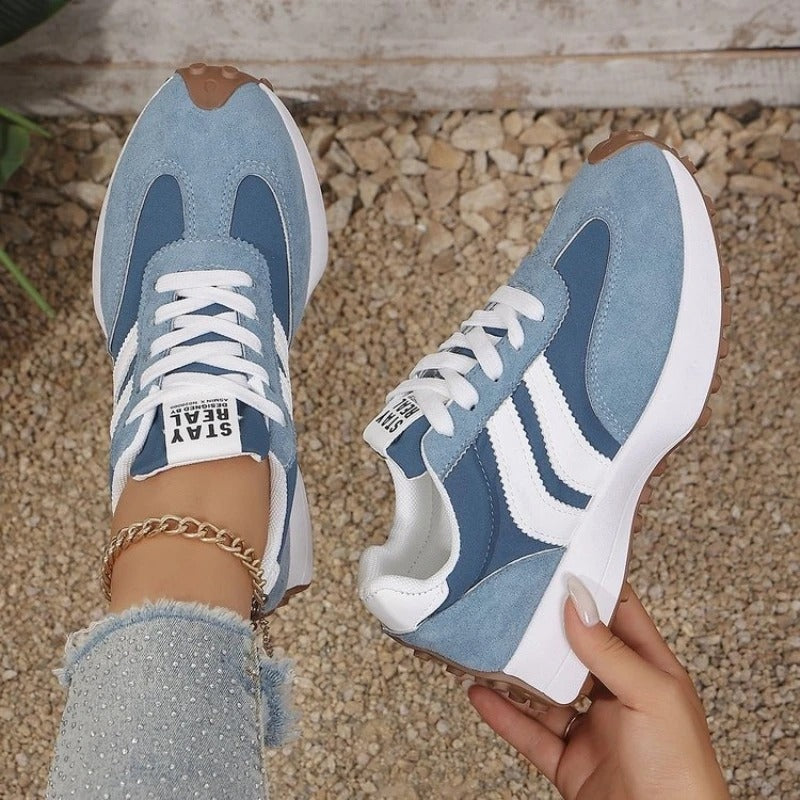 Women's Chunky Platform Sneakers Suede-Look with Stripes