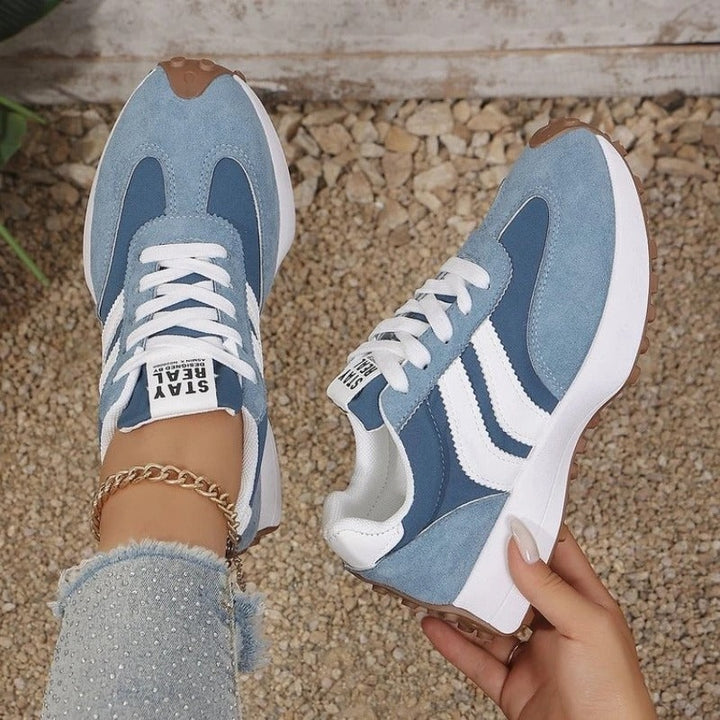 Women's Chunky Platform Sneakers Suede-Look with Stripes