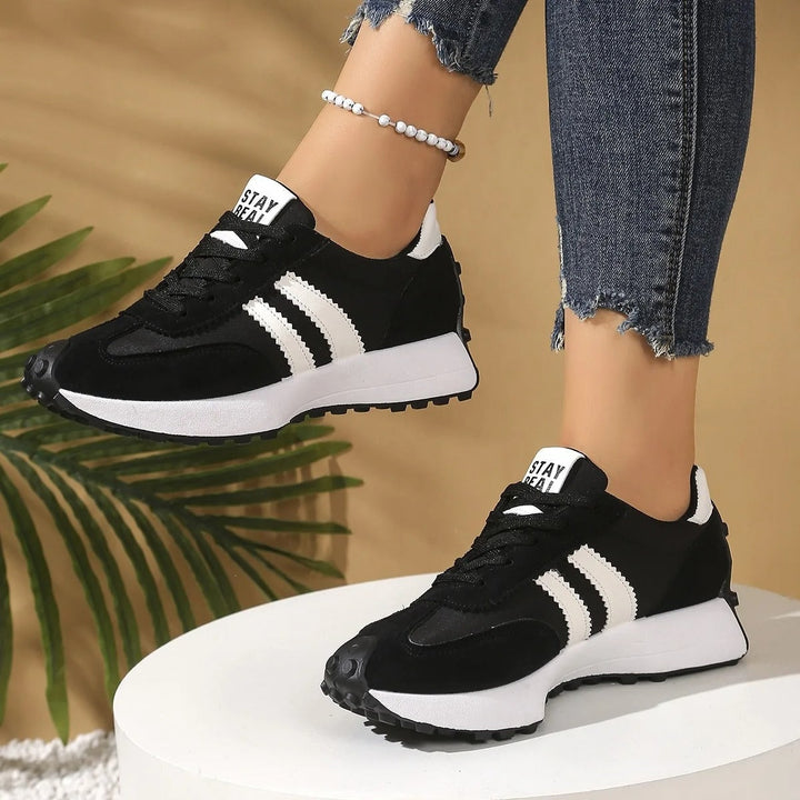 Women's Chunky Platform Sneakers Suede-Look with Stripes