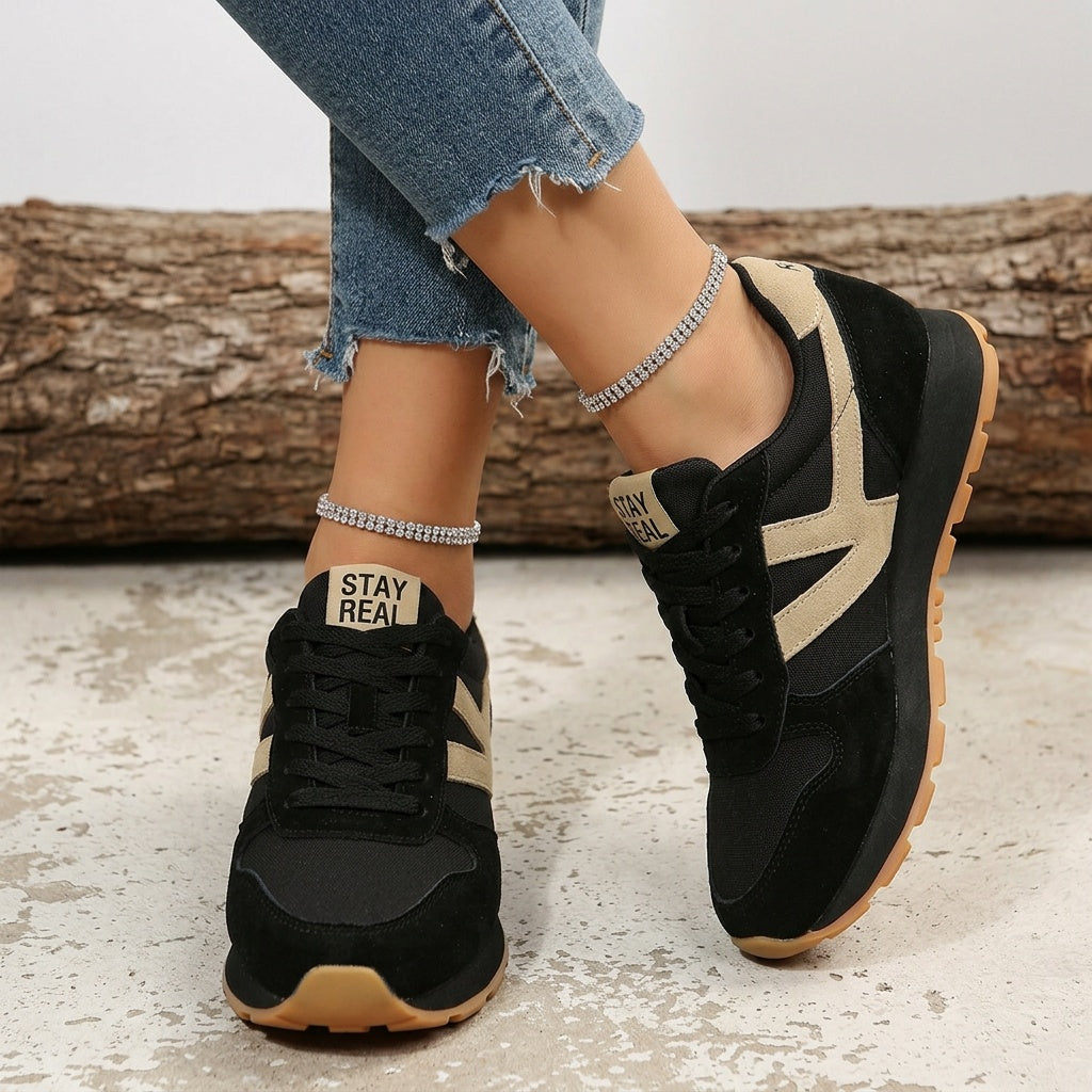 Women's Chunky Sneakers with Suede-Look Panels