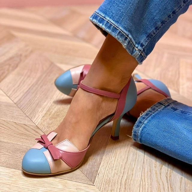 Women's Closed Toe Ankle Strap Heels with Bow