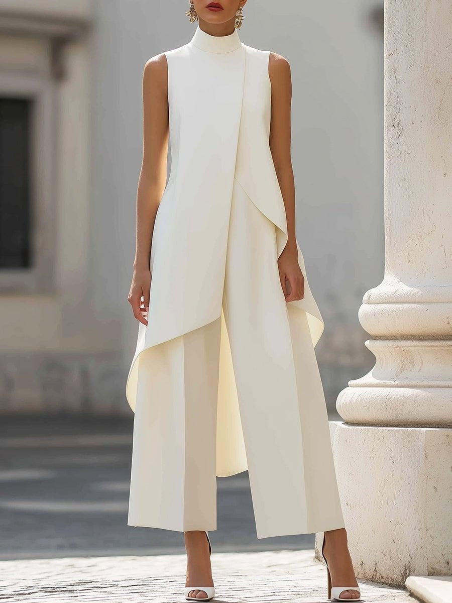 Women's Co Ord Pant Set with Asymmetric High Neck Top