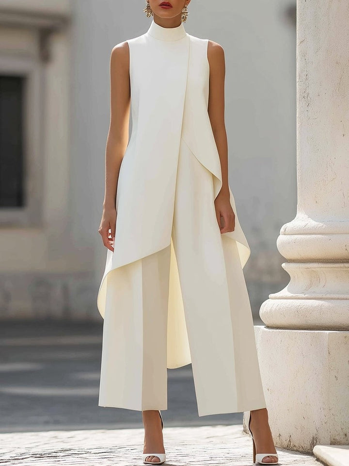 Women's Co Ord Pant Set with Asymmetric High Neck Top