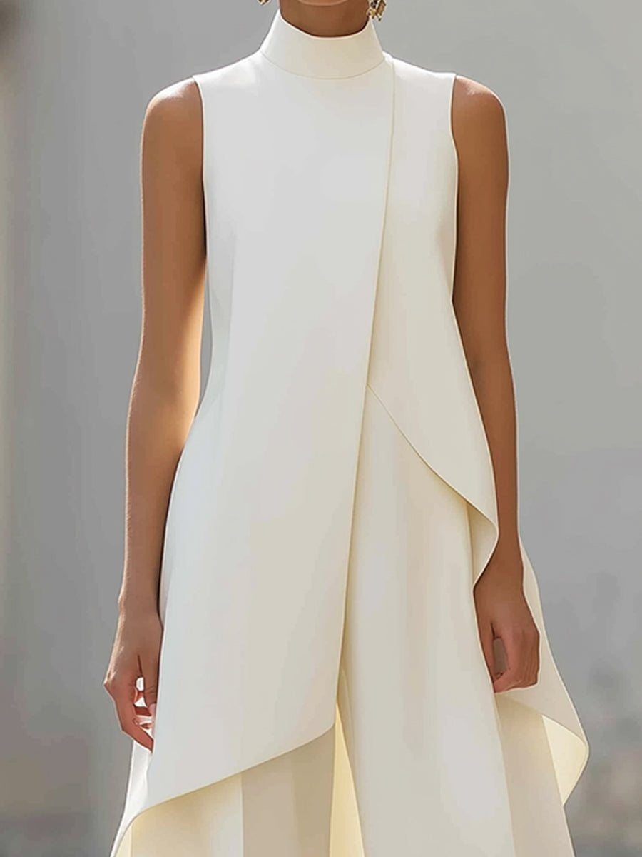 Women's Co Ord Pant Set with Asymmetric High Neck Top