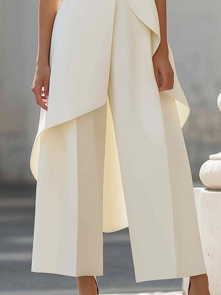Women's Co Ord Pant Set with Asymmetric High Neck Top