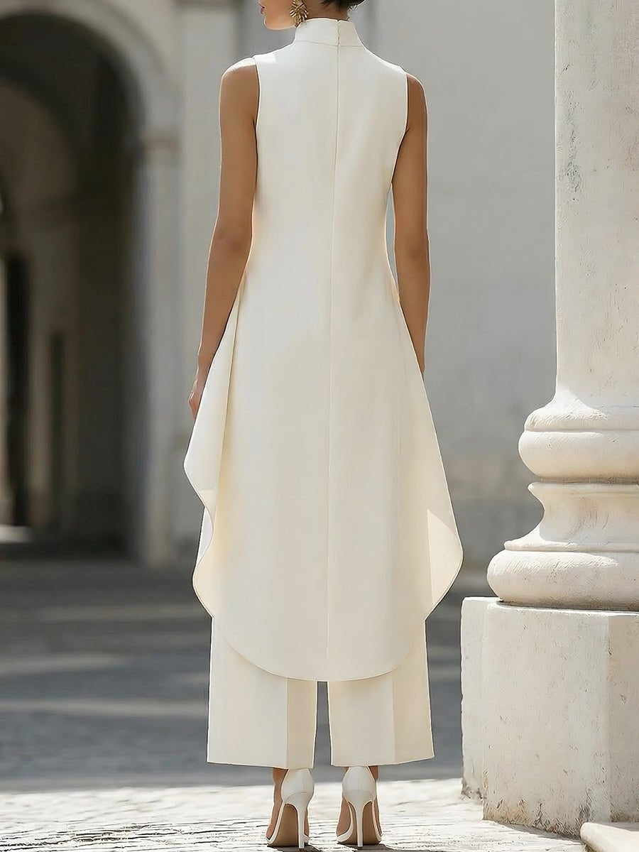 Women's Co Ord Pant Set with Asymmetric High Neck Top