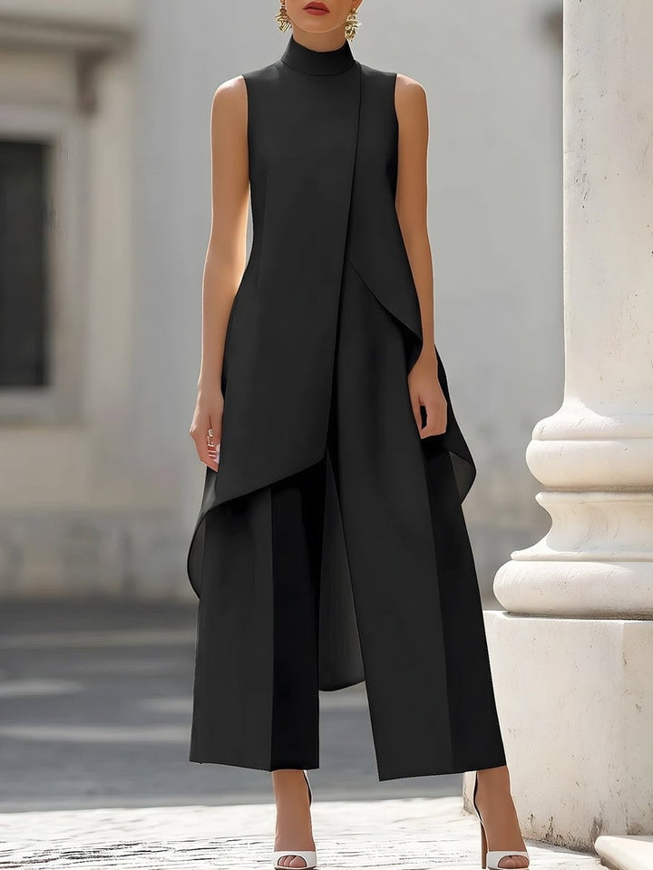 Women's Co Ord Pant Set with Asymmetric High Neck Top