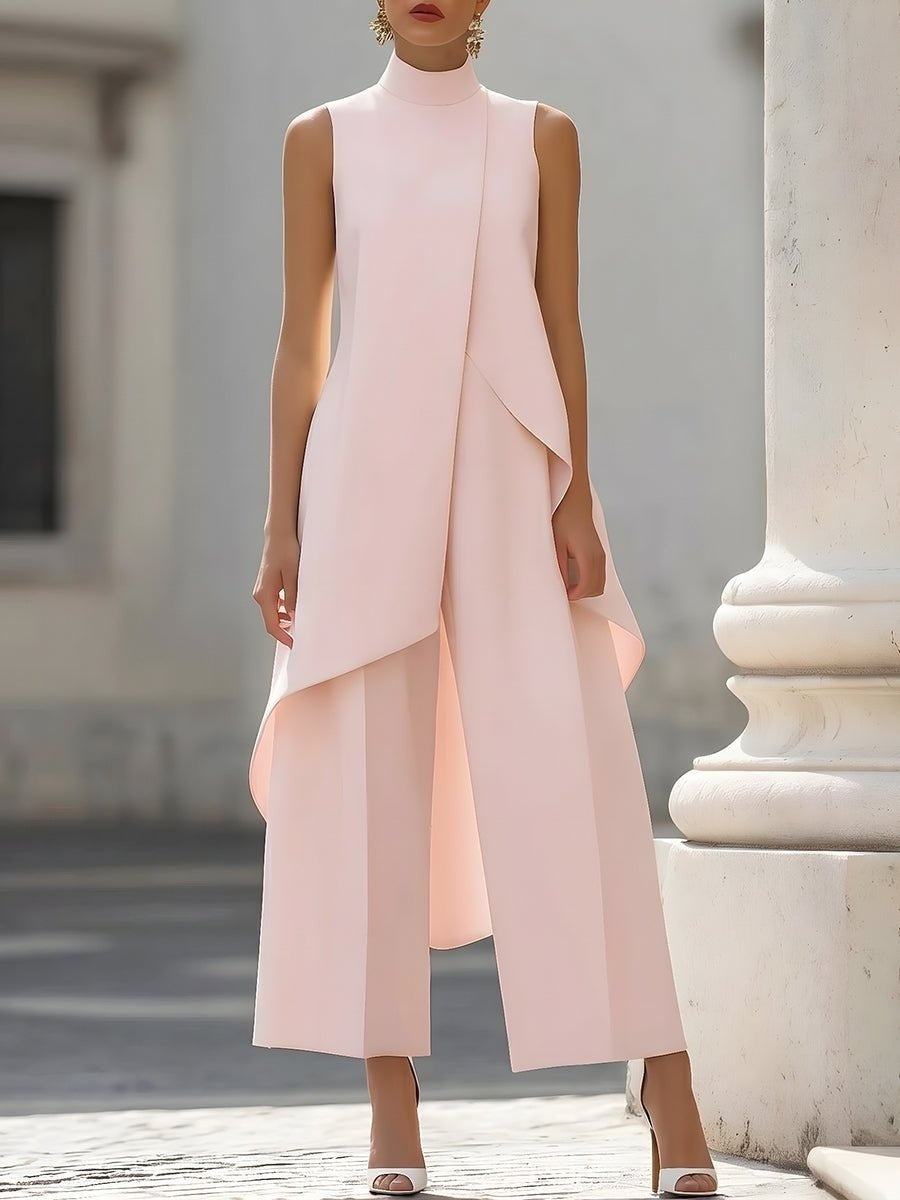 Women's Co Ord Pant Set with Asymmetric High Neck Top
