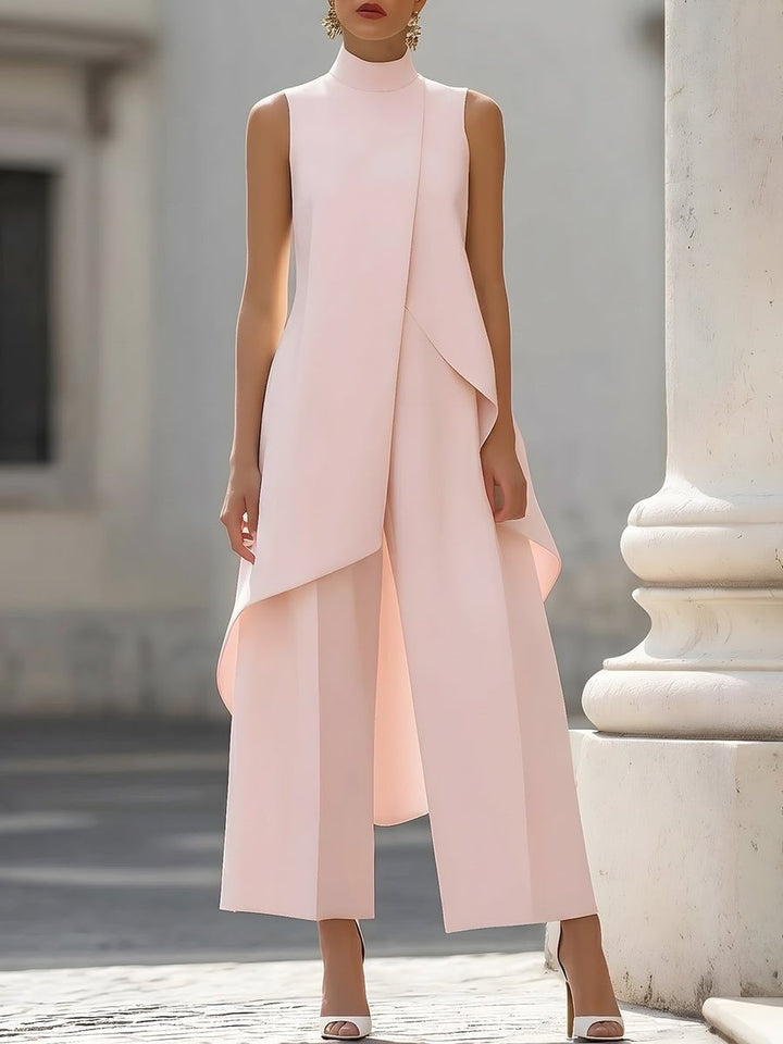 Women's Co Ord Pant Set with Asymmetric High Neck Top