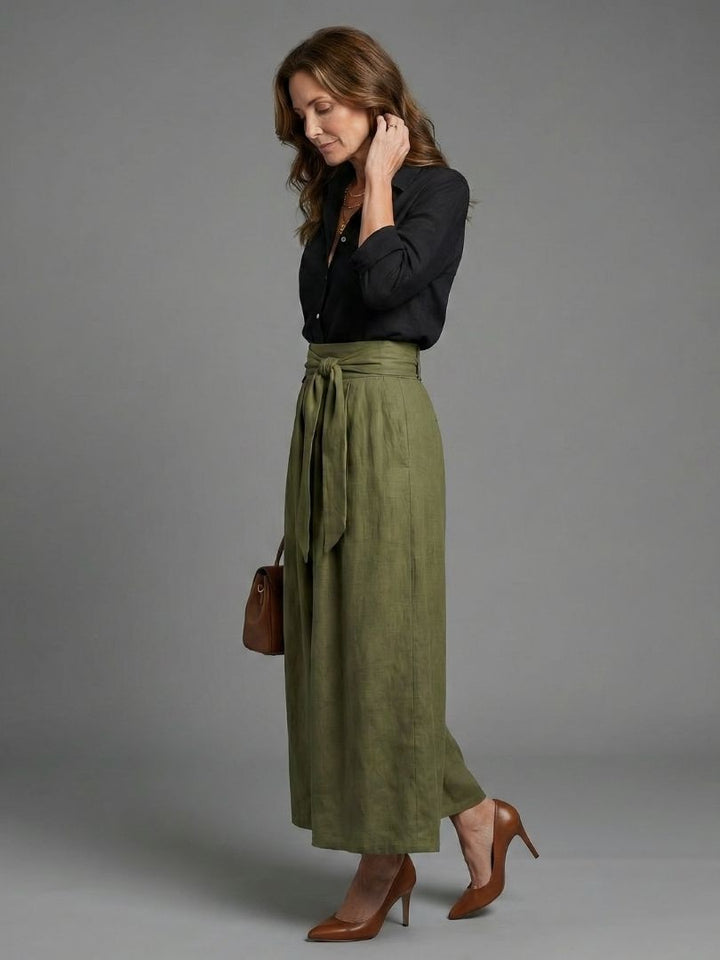 Women's Co Ord Skirt Set Button Front Blouse with Tie Midi Skirt