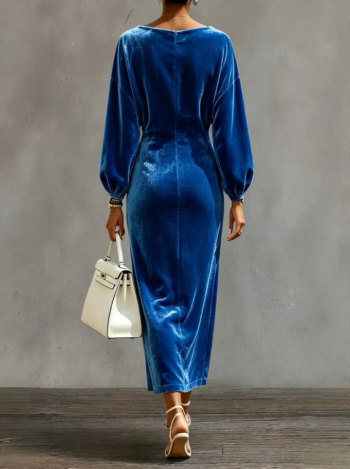 Women's Cocktail Midi Dress with Cowl Neck Long Sleeve