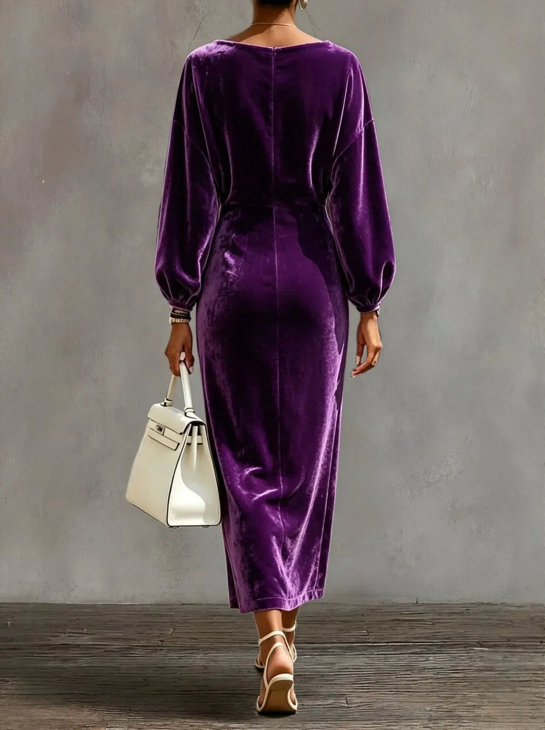 Women's Cocktail Midi Dress with Cowl Neck Long Sleeve