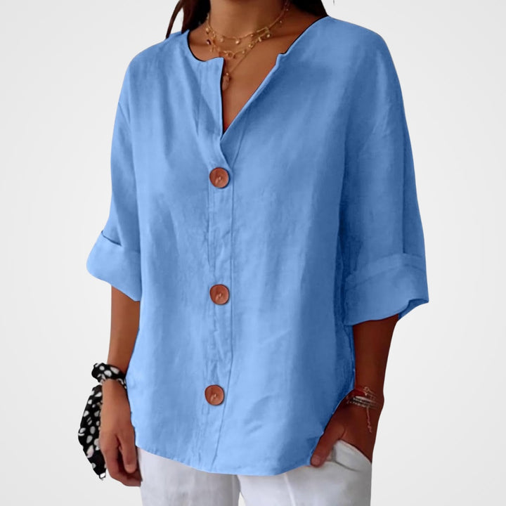 Women's Cotton Linen Shirt Blouse with Button Front