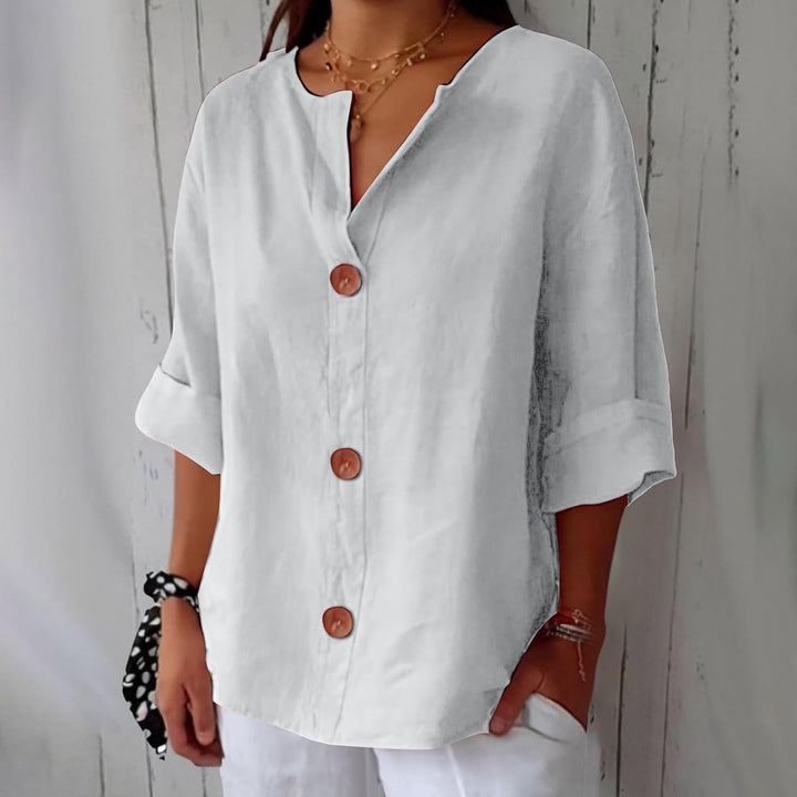 Women's Cotton Linen Shirt Blouse with Button Front