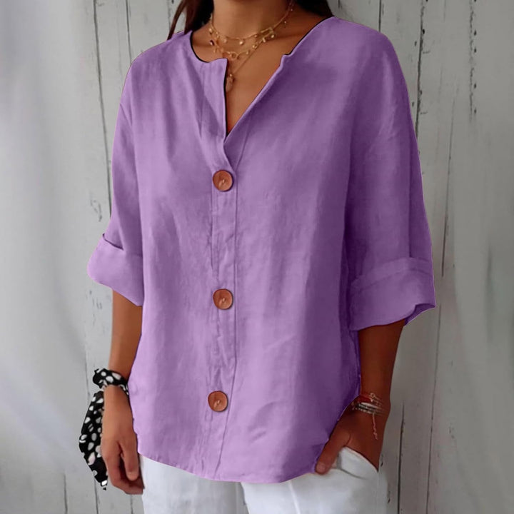 Women's Cotton Linen Shirt Blouse with Button Front