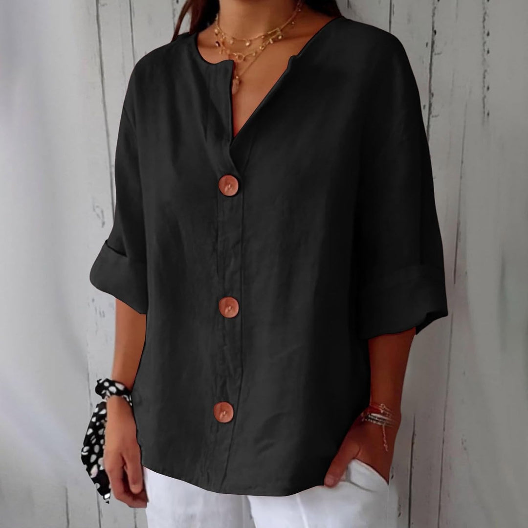 Women's Cotton Linen Shirt Blouse with Button Front
