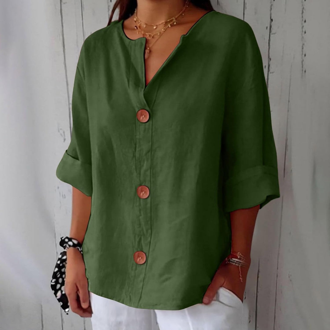 Women's Cotton Linen Shirt Blouse with Button Front
