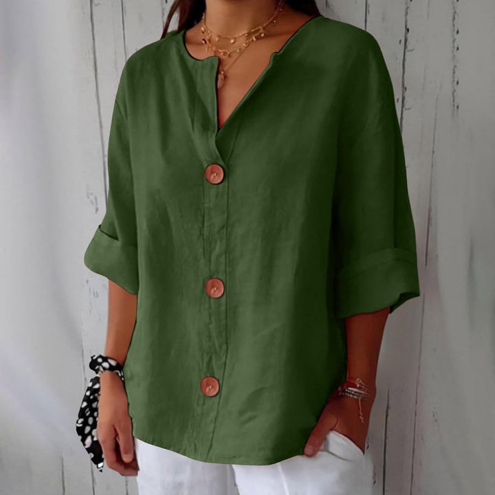 Women's Cotton Linen Shirt Blouse with Button Front