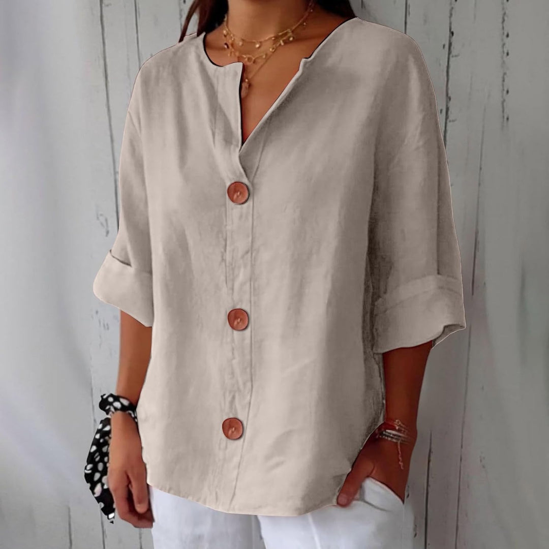 Women's Cotton Linen Shirt Blouse with Button Front