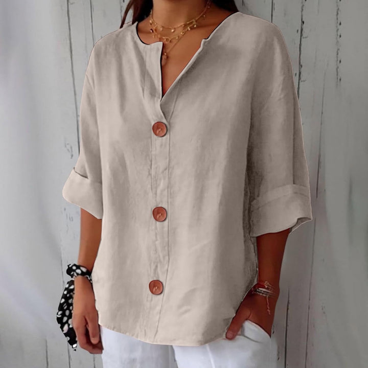 Women's Cotton Linen Shirt Blouse with Button Front