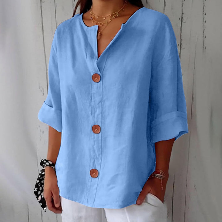 Women's Cotton Linen Shirt Blouse with Button Front