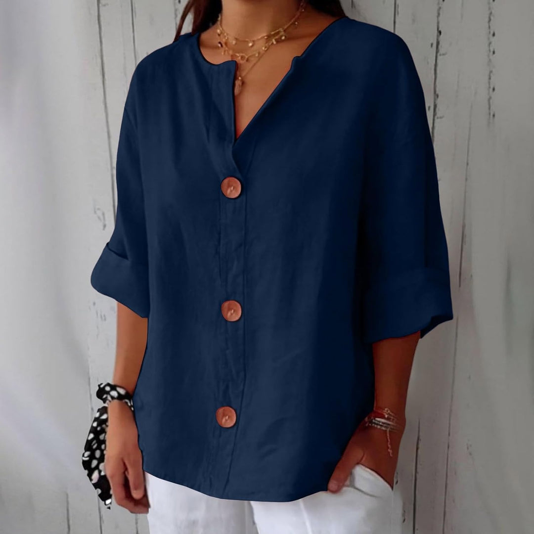 Women's Cotton Linen Shirt Blouse with Button Front