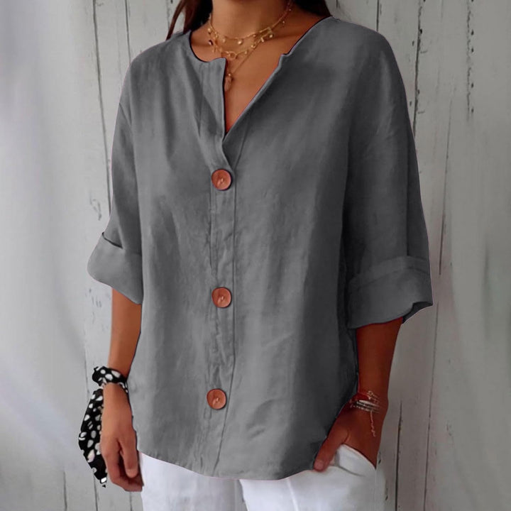 Women's Cotton Linen Shirt Blouse with Button Front