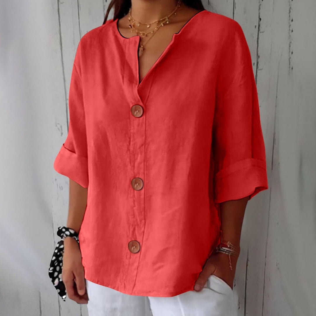 Women's Cotton Linen Shirt Blouse with Button Front