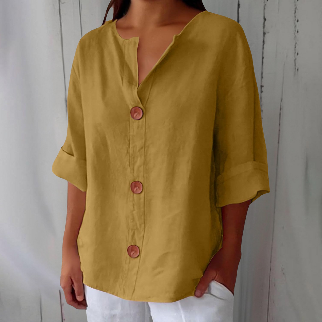 Women's Cotton Linen Shirt Blouse with Button Front