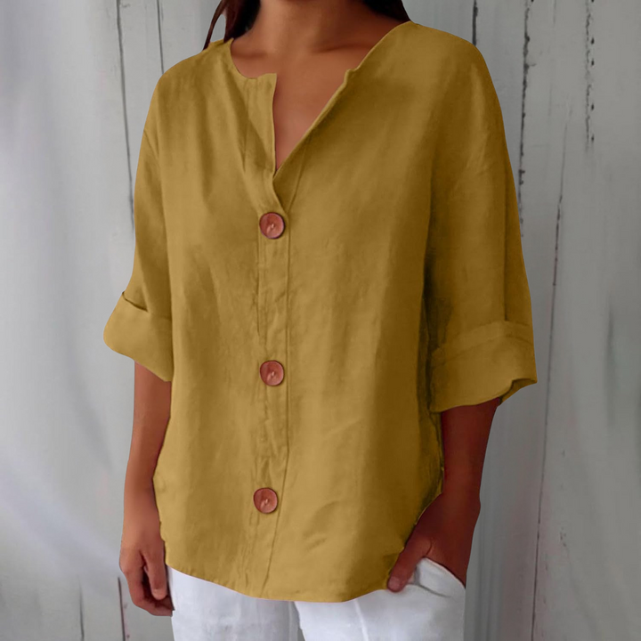 Women's Cotton Linen Shirt Blouse with Button Front