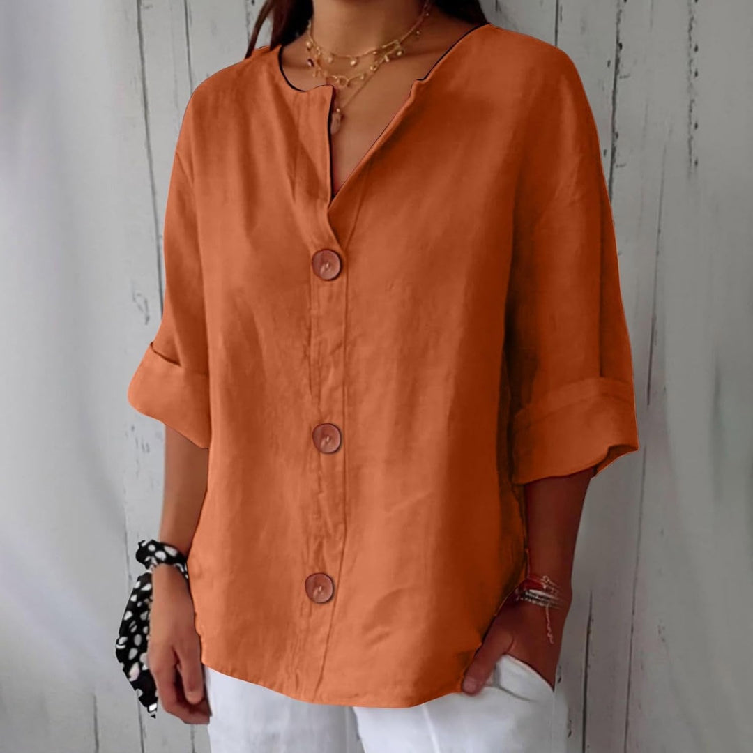 Women's Cotton Linen Shirt Blouse with Button Front