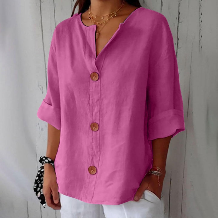 Women's Cotton Linen Shirt Blouse with Button Front