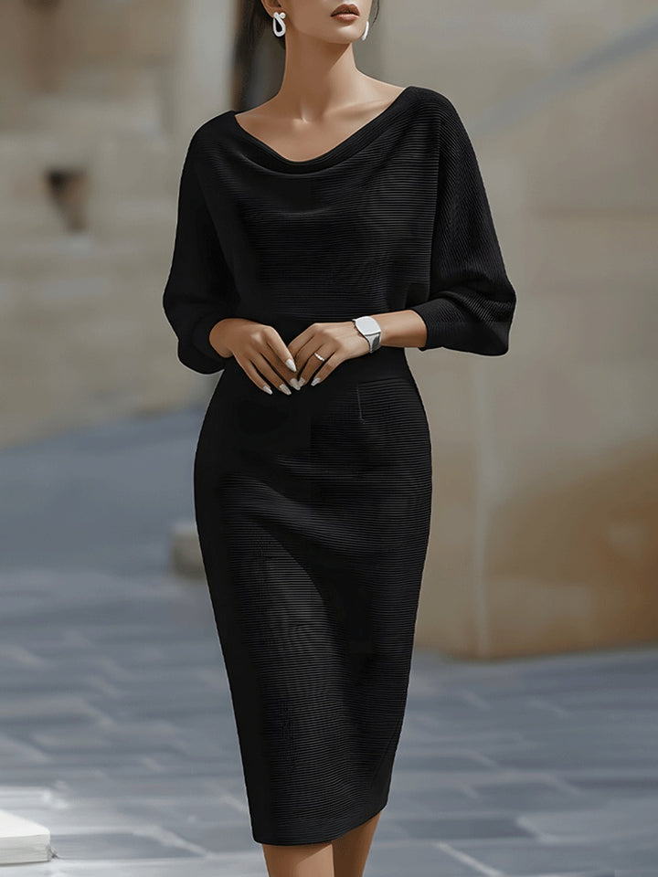 Women's Cowl Neck Knit Midi Dress with Batwing Sleeves