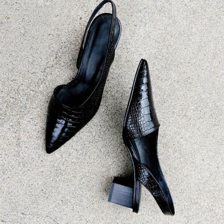 Women's Croc-Effect PU Leather Slingback Low Block Heels