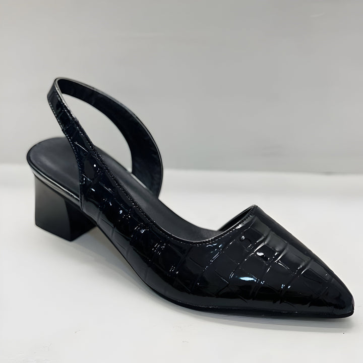 Women's Croc-Effect PU Leather Slingback Low Block Heels