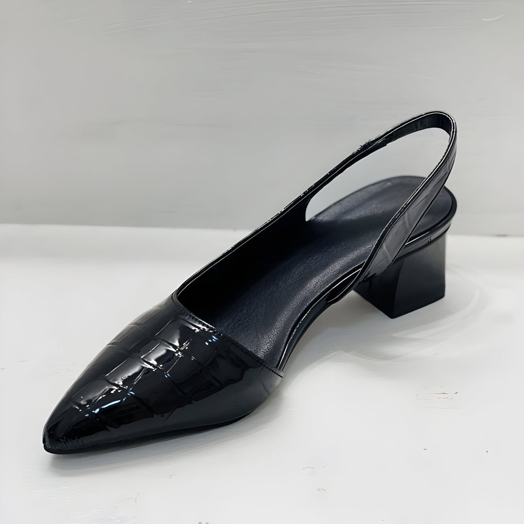 Women's Croc-Effect PU Leather Slingback Low Block Heels