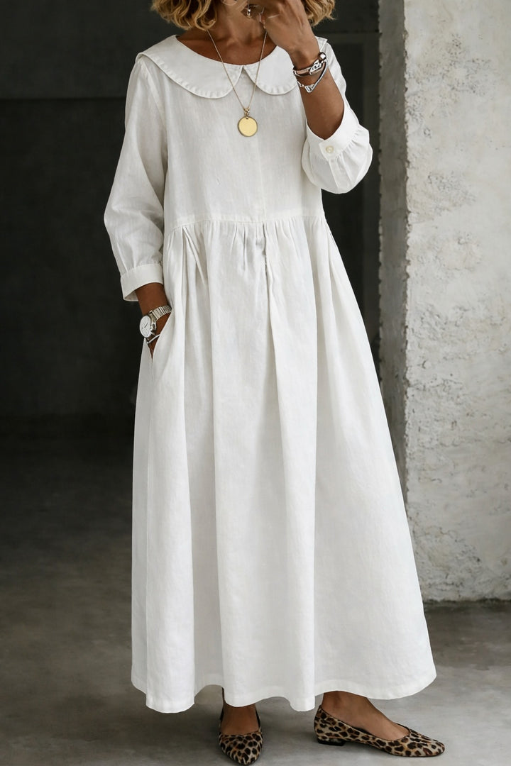 Women's Denim Maxi Dress with Peter Pan Collar