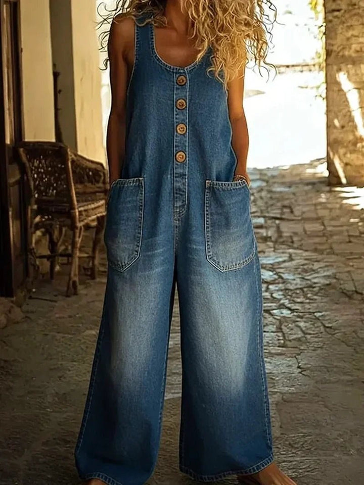 Women's Denim Overalls Sleeveless Loose Fit with Pockets