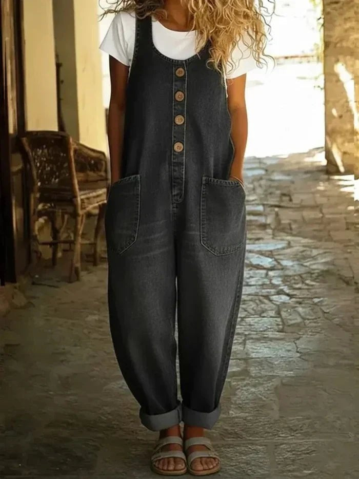 Women's Denim Overalls Sleeveless Loose Fit with Pockets